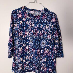 COPY - EUC  Westbound Womens Petite Small 3/4 Sleeve Shirt Pink Blue Flower PS